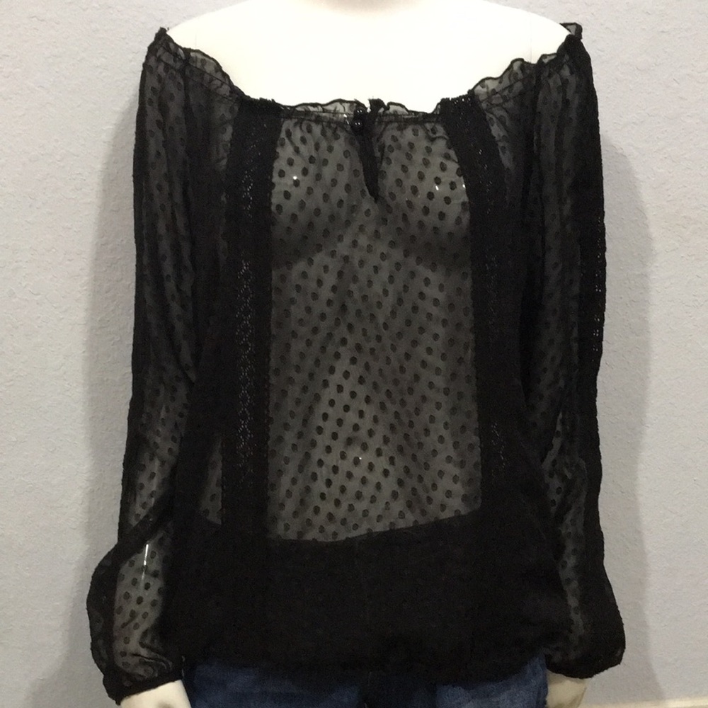 Love Stitch Sheer Lace Long Sleeve Blouse Small